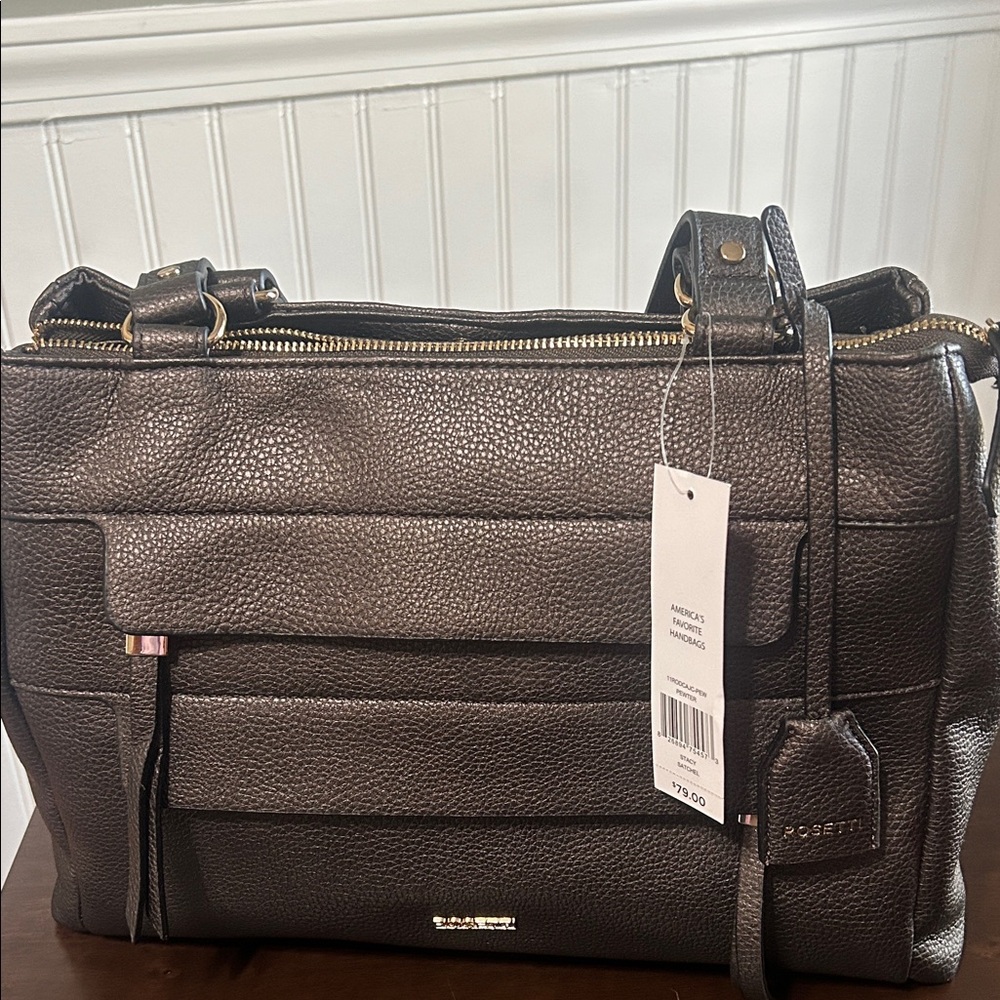Rosetti Pebbled Stacy Satchel in Pewter • NWT • Large Metallic Shoulder Bag
